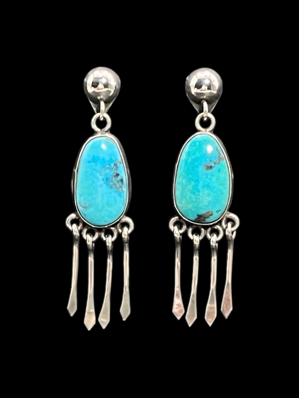 Vintage Native American sterling silver turquoise dangle earrings Signed